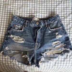 Zara Women's Ripped Blue Jean Shorts